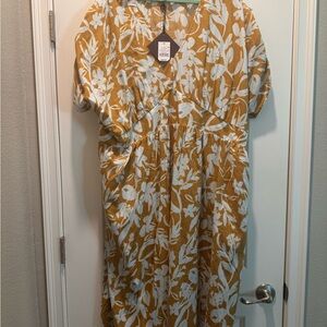 Ava & Viv Floral Midi Dress - Mustard and White